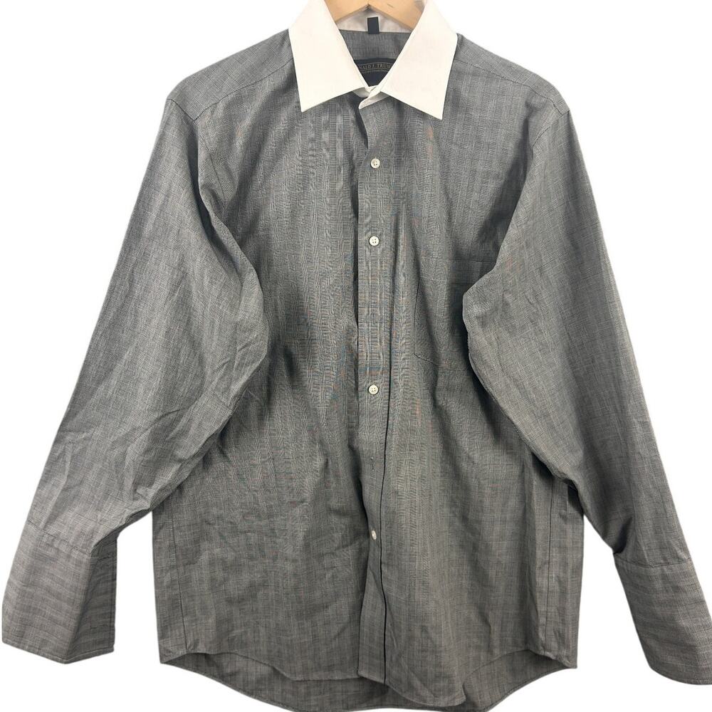 Donald J. Trump Gray Plaid Non-Iron Dress Shirt 16 32/33 Mens‎ Cotton